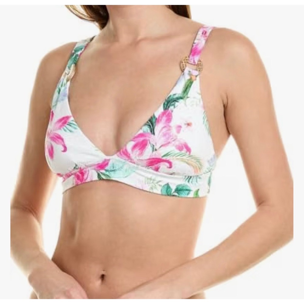 La Blanca Tropical Floral Textured Triangle Bikini Top Pink White LB3ZL70‎ NWT